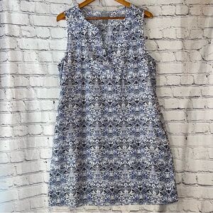 Kenar 100% Linen Midi Sleeveless Sheath Dress Blue and White Size Large